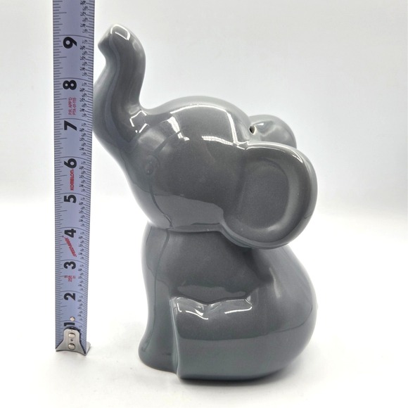 LARGE Gray Elephant with Trunk Up Ceramic Bank with Stopper 9" TALL Nursery - Picture 5 of 6